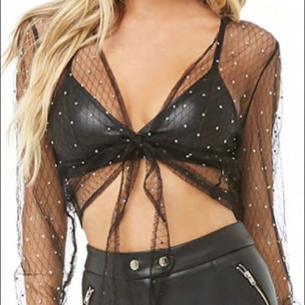 Sheer Tie-Front Crop Top